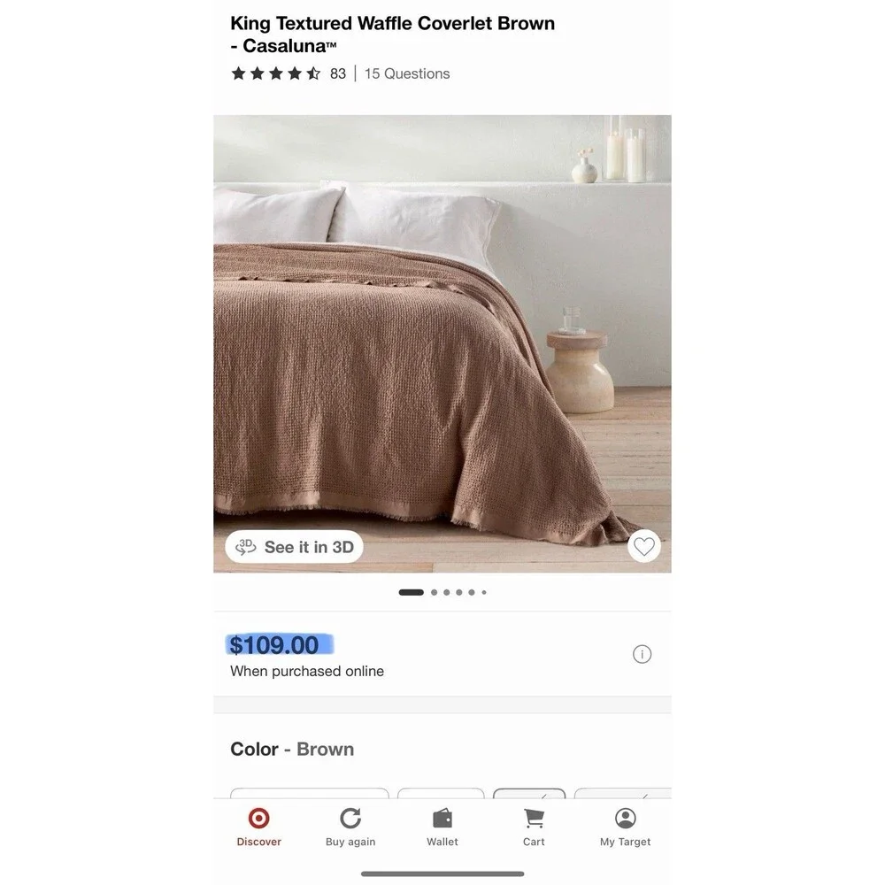 SET King Textured Waffle Coverlet & 2 King Shams Brown - Casaluna NEW